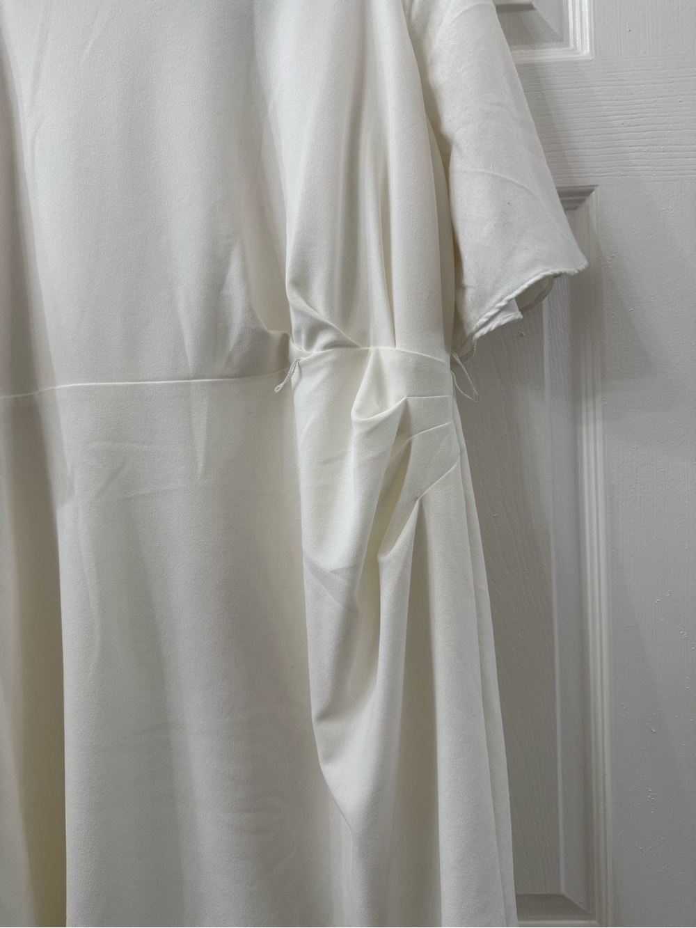 DKNY Cream Midi Dress with Side Gather and Ruffle Hem - Picture 2 of 4